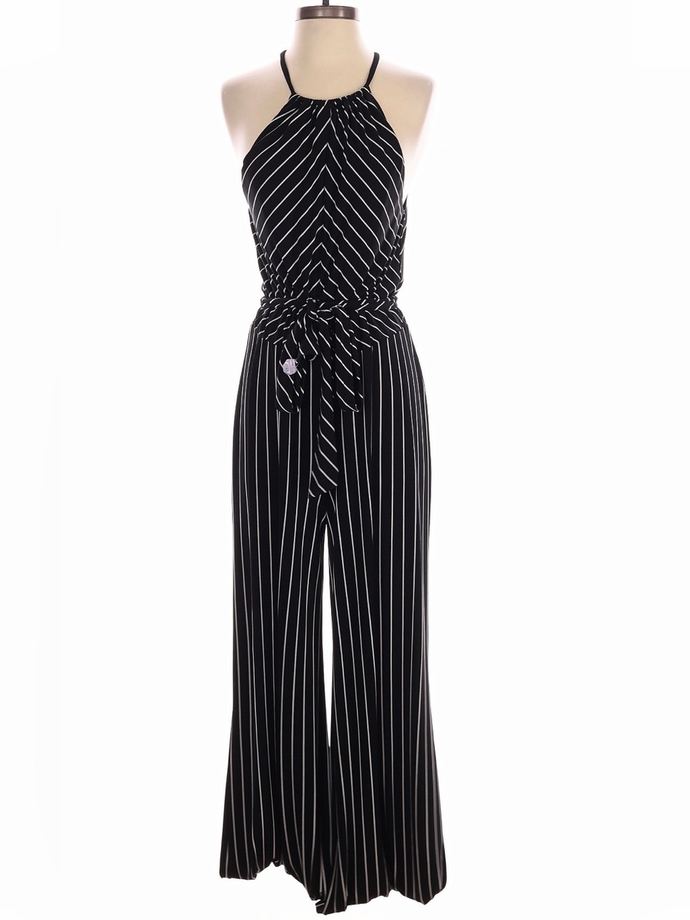 Lauren Ralph Lauren Y2K Striped Halter Wide Leg Jumpsuit Black White .* SIZE M - Picture 3 of 9